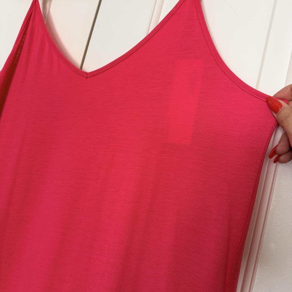 KYERIVS Dress Women 2XL Hot Pink Slip Maxi V-Neck Spaghetti Strap Pockets Jersey